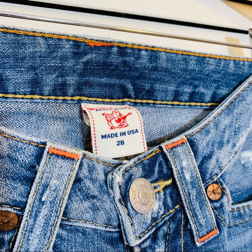 $398 True Religion Patchwork Distressed Jeans - Picture 6 of 7